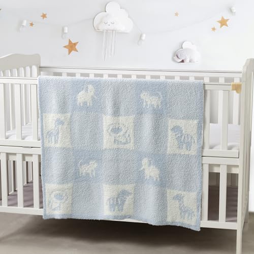 Image of CREVENT Cozy Soft Warm Chenille Baby Blanket for Girls Boys, Newborn Essentials for Infant, Baby Shower Receiving Gift - Animal Blue 75X100cm