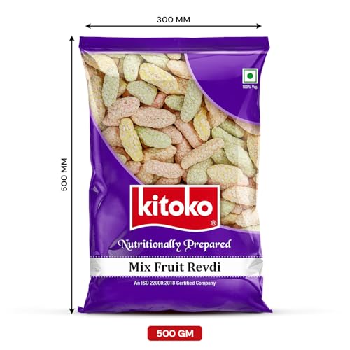 Image of Kitoko Mix Fruit Revdi | Sweet Sugar Revadi | Fresh and Crunchy Rewari | Til Sweets | Sesame Candy 500gm