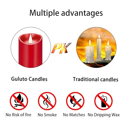 Image of Rechargeable Flameless Candles, Battery Operated Candles with Remote and Timers, Flickering LED Pillar Real Wax Red USB Candle 3D Wick for Home, Wedding, Halloween, Christmas 3 inch x 4 inch
