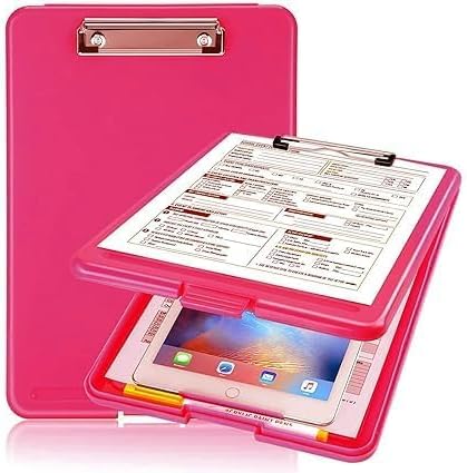 4 Clip Pad/Clipboard with Storage Case for Paper and Document File Storage Holder,Writing Pad, Plastic Clipboard Ideal for Nurse Ped,Students Ped,Teachers,Office (Dark Pink)