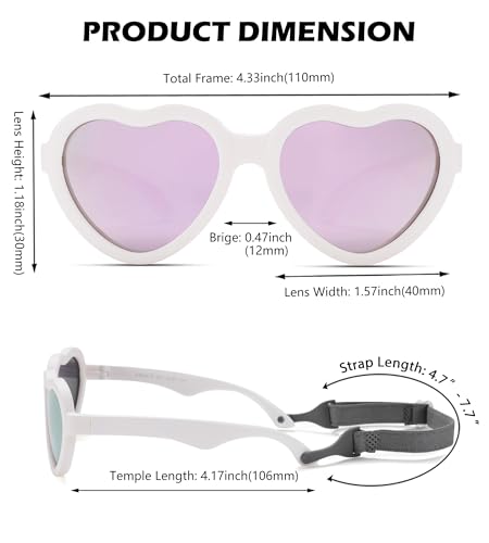 Image of Flexible Heart Shaped Baby Polarized Sunglasses with Strap Adjustable Toddler & Infant Age 0-24 Months