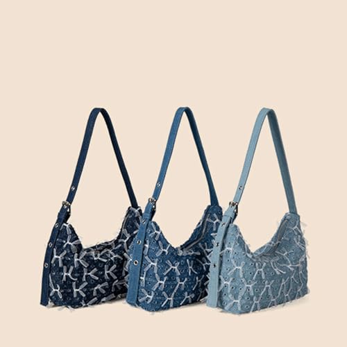 Denim Bow Purse Jean Lace Cute Y2K Handbag for Women Kawaii Casual Roomy Retro Chic Denim Bag2
