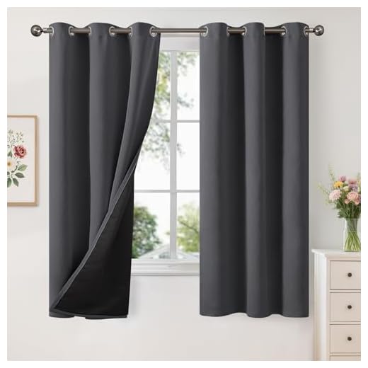 YoungsTex Thermal 100% Blackout Curtains 63 Inch Length for Bedroom - Dark Grey Insulated Black Out Drapes for Heat Blocking with Grommet Energy Saving for Living Room, 2 Panels, 42 X 63 Inch