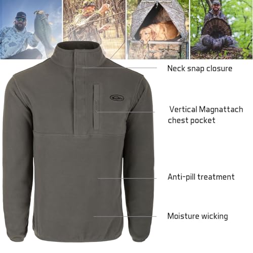 Image of Drake Waterfowl Men's Camp 2.0 Fleece Pullover | Hunting Anti-Pill Moisture Wicking 1 /4 Neck Snap Sweater with Chest Pocket