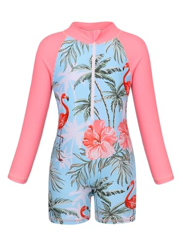 Image of Girls Swimwear Rash Guard One Piece Swimsuit Kids Bathing Suit Sunsuit | Mermaid /Floral Swim Suit UPF 50+ Sunsuit 2-10 Years