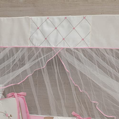 Kit Berço Menina Pássaros Rosa Palha Pingo de Gente 9 Peças