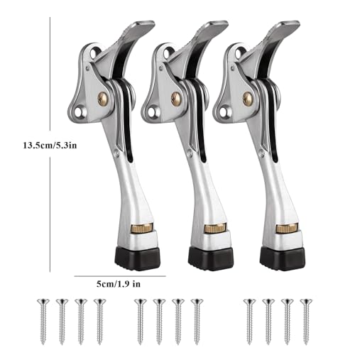 GroTheory 3 Pack Door Stoppers, 4 inch Kickdown Door Stops, Heavy Duty Door Stoppers for Bottom of Door, Adjustable Metal Door Kick Stand Floor and Release