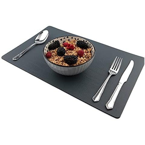 Sets of 8 Large Slate Grey Recycled Leather Placemats (42cm x 26.5cm). Made in The UK by Lara-May Cover