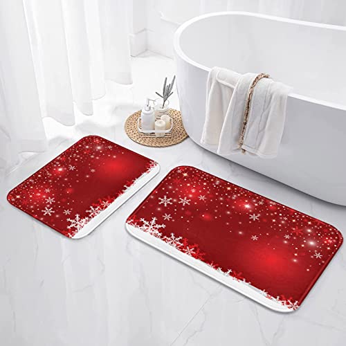 Artsocket Christmas Bathroom Rugs And Mats Set 2 Piece, Snowflake Red Bathroom Rugs Non Slip, Winter Snow Absorbent Microfiber Memory Foam Bath Mat Machine Washable Bathroom Floor Mats #TOP2