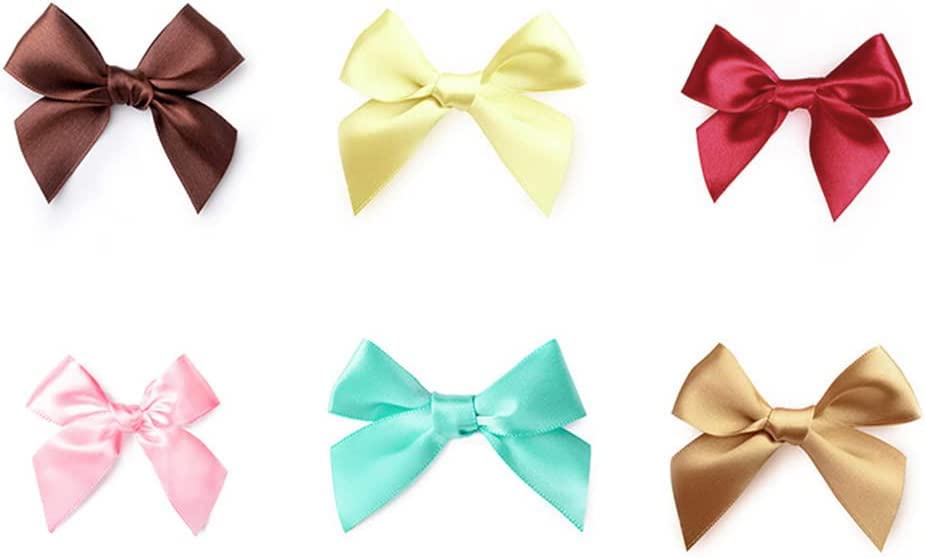 Duories Pack of 50 Small Satin Bow Gift Ribbon Handmade Satin Ribbon Bowknot for Gift Packaging Handmade DIY, Wedding (Brown) - Image 2