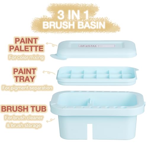 Image of SEVENY Paint Brush Cleaner, Holder & Organizer with Palette, Blue | Trays & Rinser Included, For Acrylic Paint, For Watercolor Paints, For Water-Based Paints