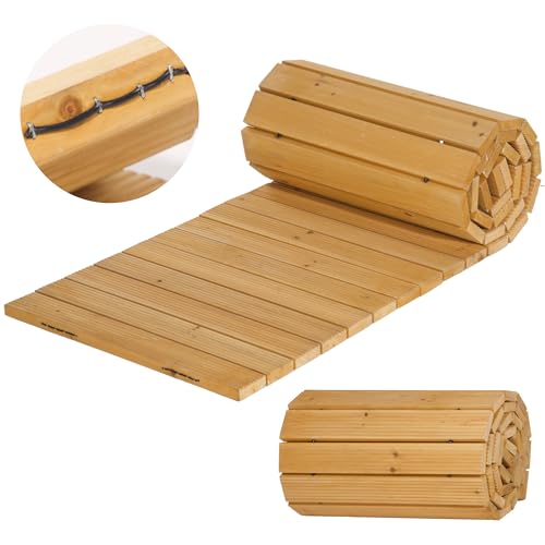 IDZO Wooden Garden Pathway 4 Times Reinforced Cord End, Anti-Slip Roll Out Walkway with Aging Resistant Rubber Spacer & Rustproof Steel Wire for Durable Use, Wooden Pathway for Outside, Beach, Patio