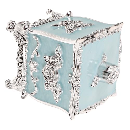SUPVOX Caja Organizadora para Discos de Algodón Floral, Tapa Protectora Anti-polvo, Capacidad Media, Color Plata Azul, Estuche para Esponjas de Maquillaje y Hisopos, Adecuado para Baño