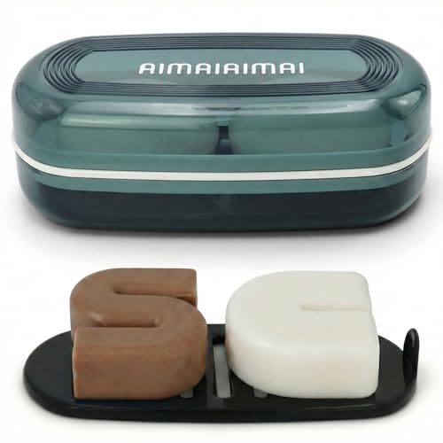 AIMAIAIMAI Shampoo Bar Holder Travel Case for Two Bars Compatible with Kitsch Solid Shampoo & Conditioner Bars Large Soap Container for Bathroom or Travel (Blue Style A-Large)