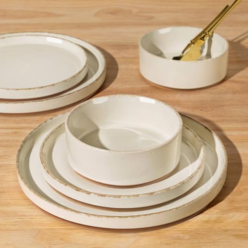Image of AmorArc Ceramic Dinnerware Sets for 6, 18 Pieces Handpainted Plates and Bowls Set with Rustic Terracotta Underside, Scratch Resistant Stoneware Dishes Set, Dishwasher & Microwave Safe