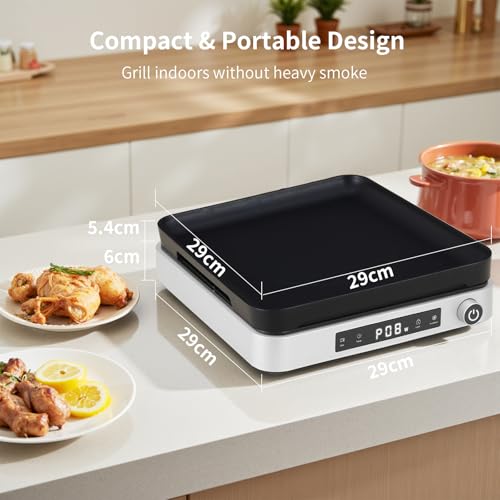 Image of Cooktron 2-in-1 Induction Cooktop with Grill Pan - Portable 1 Burner Induction Hot Plate 1800W, Removable Griddle, 10 Power & 5 Temp Levels, Touch & Knob Control for Kitchen or RV Camping