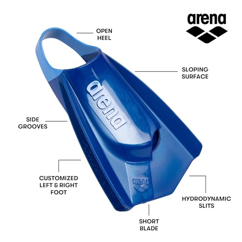 Image of Arena Unisex Adult Powerfin Pro II Swim Training Fins Men and Women Silicone Short Blade Flippers Left-Right Customized, Sizes 4.5-13.5