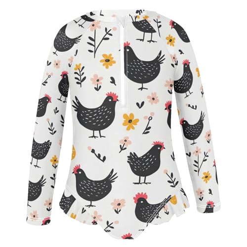 CHIFIGNO Chickens Eggs One Piece Swimsuits Girls Rash Guard Long Sleeve Ruffles Swimwear 3T2