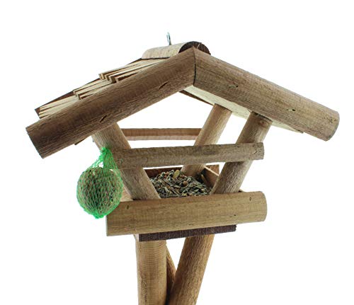 Vogelhaus Futterhaus Vogelvilla Vissel aus Echtholz Dach aus Echtholzschindeln mit Ständer L 124cm Höhe 37cm Breite