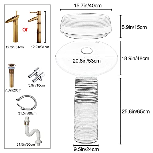 Pedestal Sink Modern Bathroom Pedestal Sinks With Faucet, Round Freestanding Vanity Sink Porcelain Scratch And Stain Resistant For Indoor And Outdoor (Metal : D) #TOP6