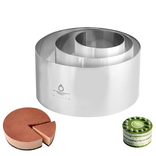 Hilsita 4/6/8 Inch Cake Rings for Baking, Stainless Steel Pastry Mould, Round Cooking Ring, Cheesecake Moulds, Breton Making Tool (3.94''H)