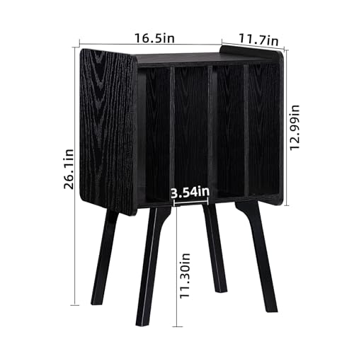 LELELINKY Small Record Player Stand - Width 11.7 in, Black Vinyl Record Storage Table with 4 Cabinet Up to 80 Albums, Vinyl Holder with Wood Legs,Turntable Stand Display Shelf for Bedroom Living Room