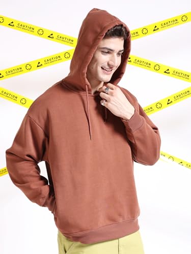 Image of The Indian Garage Co Men Regular Fit Solid Overhead Hooded Sweatshirt
