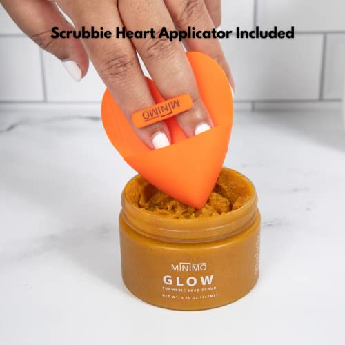 Minimo Glow Skin Brightening Face Scrub For Dark Spots, Heart Applicator Included 5 Oz Blemish Treatment & Brush - Helps Improve Appearance Of Uneven Skin Tone & Scarring From Breakouts - No Mix, Ready To Apply (Citrus Peach) #TOP5