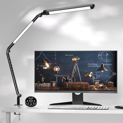 AmazLit LED Desk Lamp with Clamp, Desk Light, Adjustable Brightness & Color Temperature, Modern Architect Clip on Lamp with Memory & Timer Function, Clamp Light for Study, Work, Home, Office, 15W