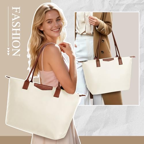 Image of Tote Bag for Women, Casual Hobo Bag Vegan Leather Top-Handle Purse Foldable Shoulder Nylon Zipper Handbag