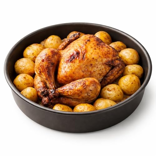 Terryshop74® Teglia Rotonda per Friggitrice ad Aria – Teglia Antiaderente per Air Fryer 5-8 Litri – Ideale per Torte, Pizza, Dolci e Preparazioni Salate – Cottura Senza Olio