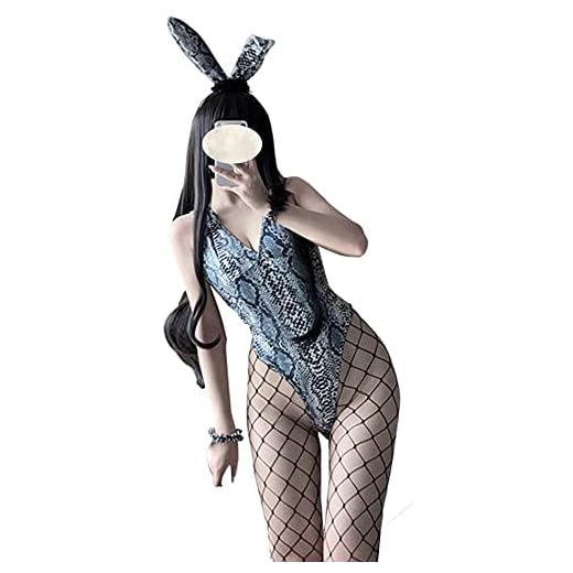SINGUYUN Disfraz de conejito sexy para mujer, traje de conejito de una pieza, traje de anime, cosplay de conejo (2297 azul)