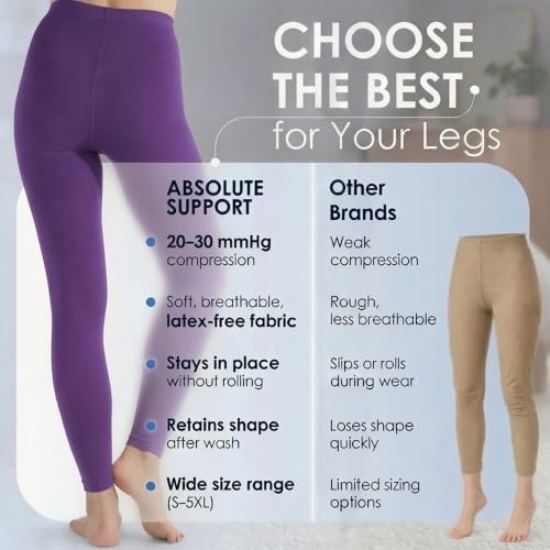Image of ABSOLUTE SUPPORT Women Compression Leggings 20-30mmHg, Purple, 2X-Large