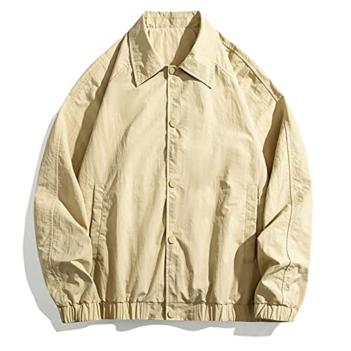 Veste d'été vintage surdimensionnée homme kaki en taille L avec boutons streetwear