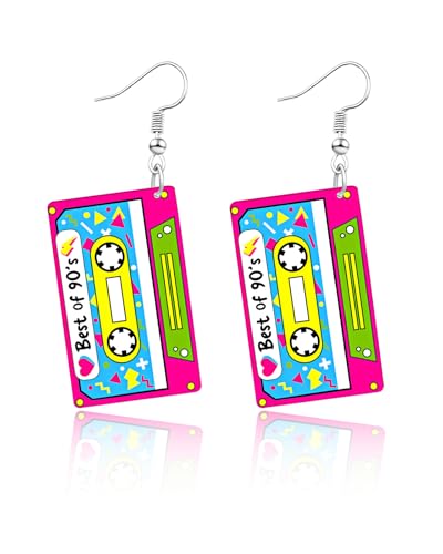 Neon Earrings for Women Cassette Tape Earrings for 80s 90s Outfit Acrylic Drop Earring 80s Accessories for Women Neon Party Decorations Halloween Costume Neon Jewelry Accessories Gifts