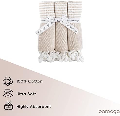Turkish Hand Towels for Bathroom and Kitchen, 18 x 38 Inches, (Set of 3), 100% Cotton, Decorative Towel | Face, Hand, Gym, Hair, Yoga, Tea Towel, Dishcloth (Beige)