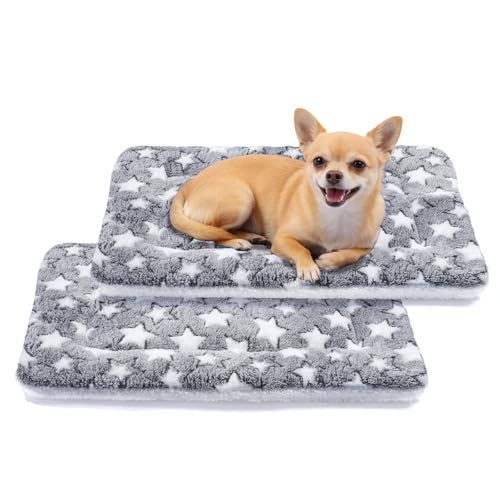 Mora Pets Dog Bed Crate Pad Ultra Soft Pet Mat Star Print 2 Pack 22 in Grey