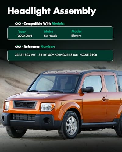 Image of SCITOO Headlight Assembly Fit 2003-2006 For Honda Element Black Housing Amber Reflector Pair Headlights 33151-SCV-A01