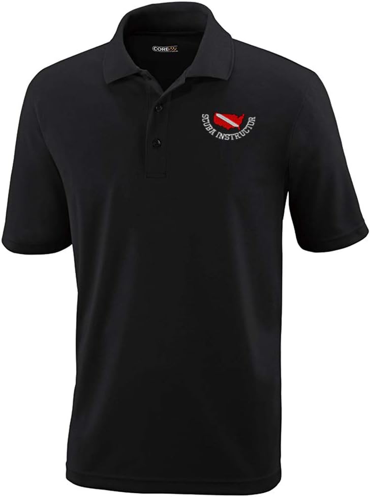 Performance Golf Tees Scuba Diving Instructor A Embroidery Polyester Short Sleeves Polo Shirts for Men Black 2X Large