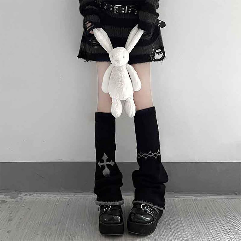 BXCNCKD Gothic Skull Print Two Side Wear Knitted Leg Warmers