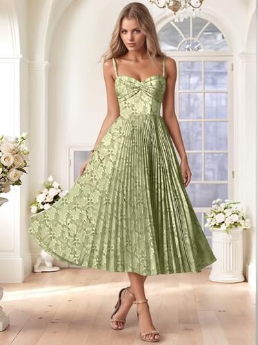 Lace Pleated Bridesmaid Dresses for Women Sweetheart Chiffon Midi Wedding Guest Dress Teal Length Evening Gown4