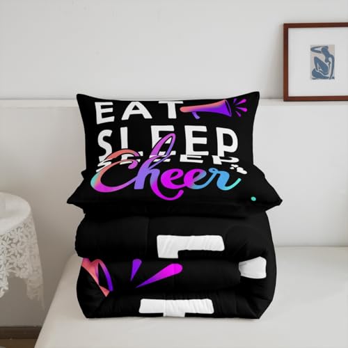 Image of Feelyou Cheerleading Comforter Set Toddler Size for Girls Boys Eat Sleep Cheer Comforter Gymnastics Dancing Lovers Bedding Set Cheer Sports Colorful Duvet Set Quilt 2Pcs