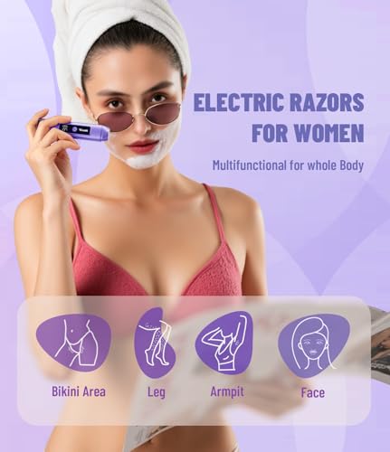 Image of Bikini Trimmer for Women Electric Razors, Electric Razor 2 in 1 Shaver Pubic Hair, LED Display with IPX7 Waterproof - Rechargeable Lady Trimmer for Underarm Body Leg Face - Cobalt Blue