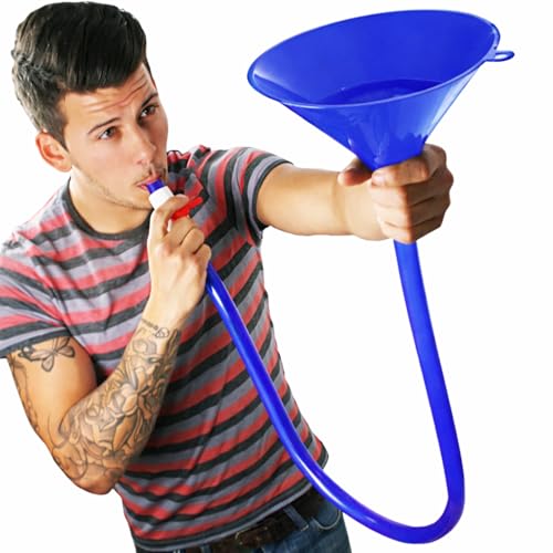 Drinkstuff Beer Bong Funnel with Valve – 2.5 Pint Drinking Funnel, Flex-Hose Tube, Start/Stop Flow Control, Easy-Clean Party for Festivals, House Parties & Games