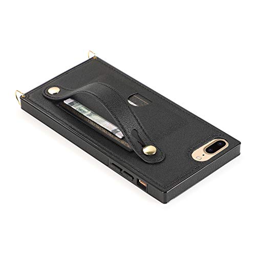 Crossbody Phone Case and Wallet for iPhone 7 Plus/8 Plus, Wallet Case Full Body Shockproof Kickstand Protective Cases,Stand Bracket with Finger Strap,Card Holder(Black)