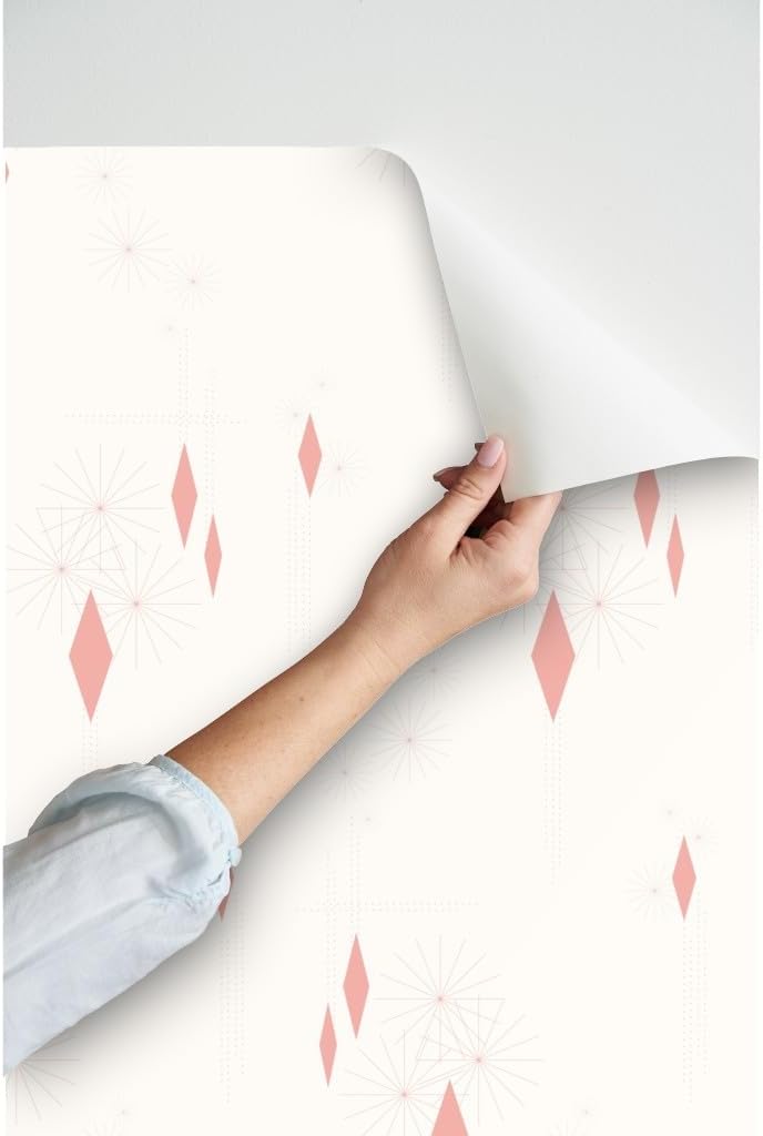 Peel & Stick Wallpaper 3ft x 2ft - Retro Atomic Sunbursts Rose Geometric Pattern Midcentury Modern Custom Removable Wallpaper by Spoonflower