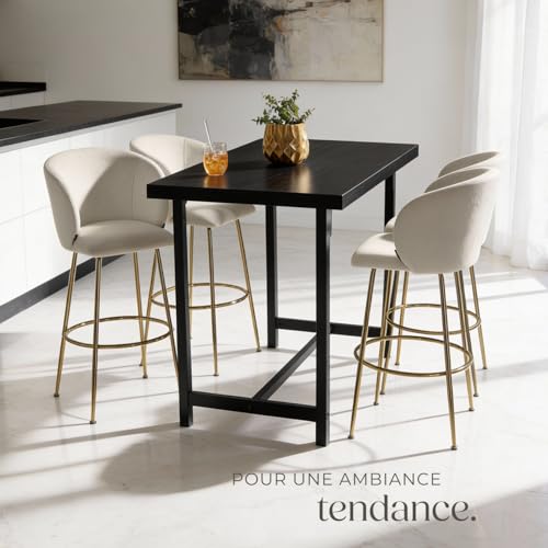 Chaise de bar en velours rembourré avec dossier large et un repose pieds Lot de 6 - vue 2