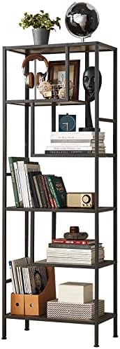 LINSY HOME 5-Tier Bookshelf, 68 Inches Steel Industrial Bookcase, Show Rack with Metal Body, Storage Rack Shelf for Workplace, Lavatory, Residing Room, Rustic Wooden