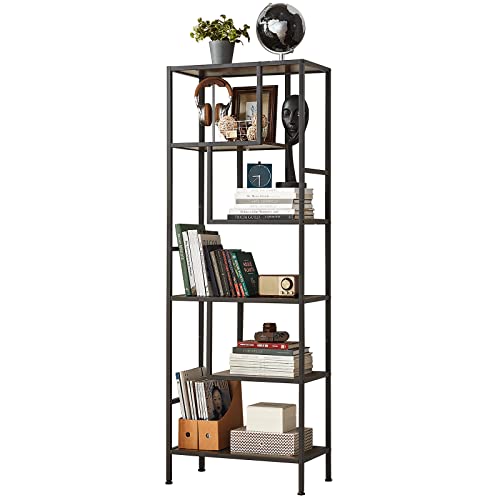 LINSY HOME 5-Tier Bookshelf, 68 Inches Metal Industrial Bookcase, Display Rack with Steel Frame, Storage Rack Shelf for Office, Bathroom, Living Room, Rustic Wood LINSY HOME 5-Tier Bookshelf, 68 Inches Metal Industrial Bookcase, Display Rack with Steel Frame, Storage Rack Shelf for Office, Bathroom, Living Room, Rustic Wood