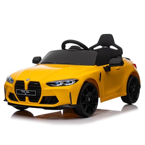 Tzou 12V Ride On Car with 2.4G Parent Remote Control, 3-Speed Adjustable Electric Vehicle with LED Light, Power Display, USB Port, MP3 for Boys Girls Birthday Christmas New Year Gifts Yellow As Shown